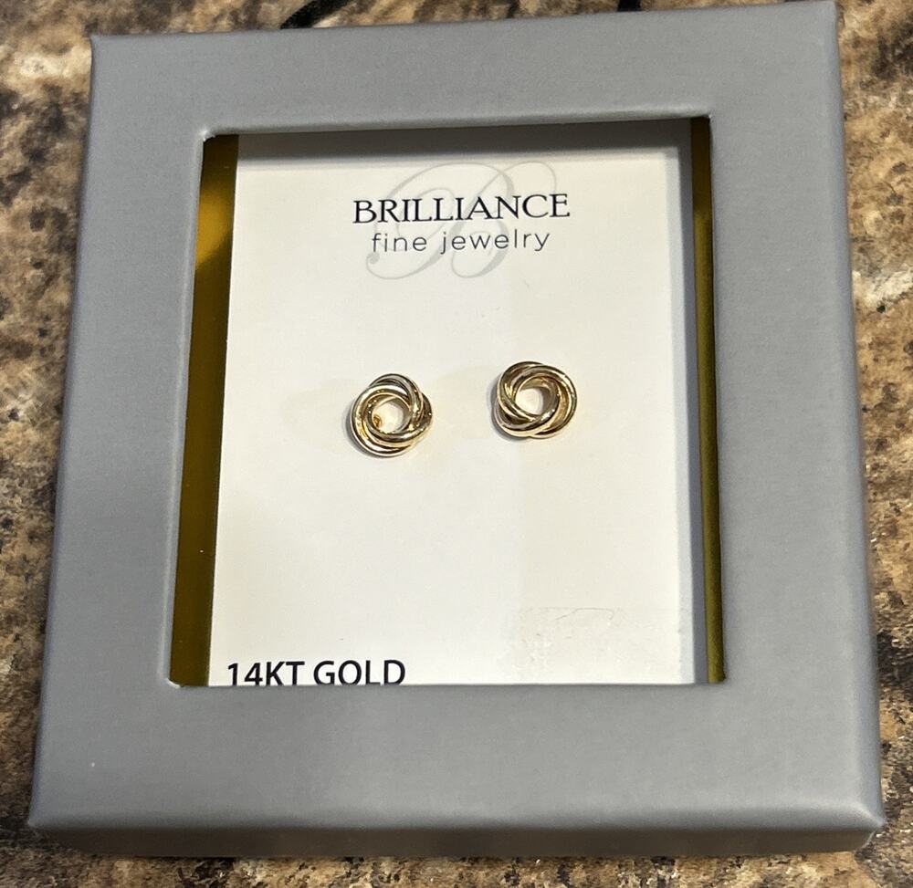 Brilliance Fine Jewelry 14KT Gold Twisted Knot Stud Earrings Brand New In Box!